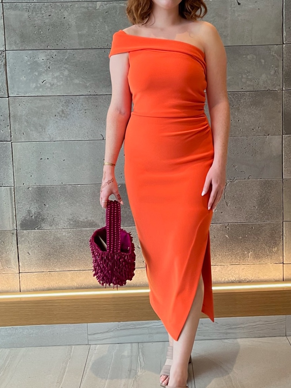 Ever New Anna One-Shoulder Orange Midi Dress